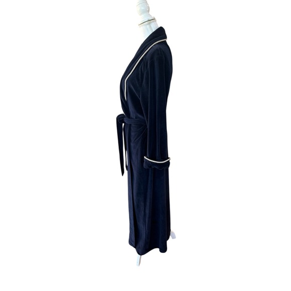 Diamond Tea Velvet Robe Navy Blue Petite Long Sleeve Tie Waist - Picture 3 of 10
